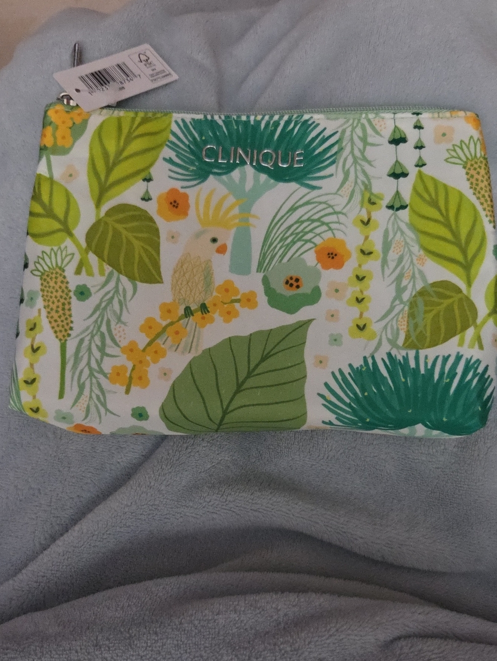 Clinique Green & Yellow Tropical Print Cosmetic Pouch Plus 4 Pc Makeup Set NWOT